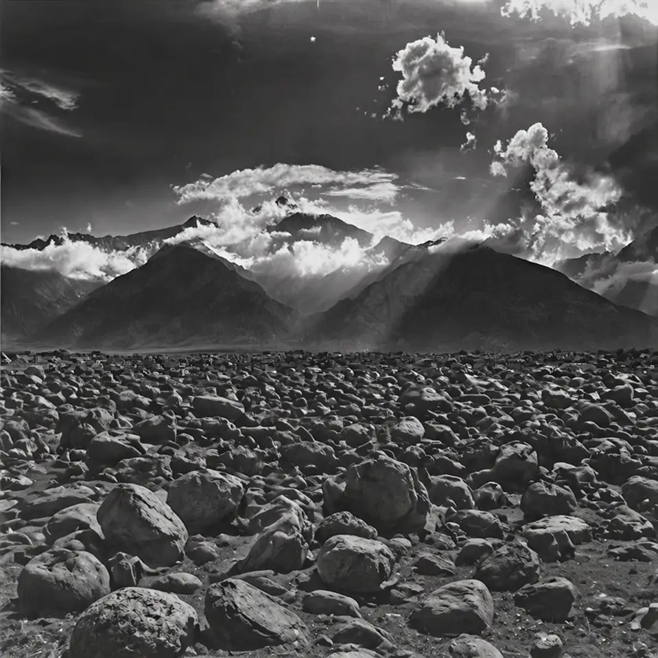 Layered mountain terrain, large-format photograph